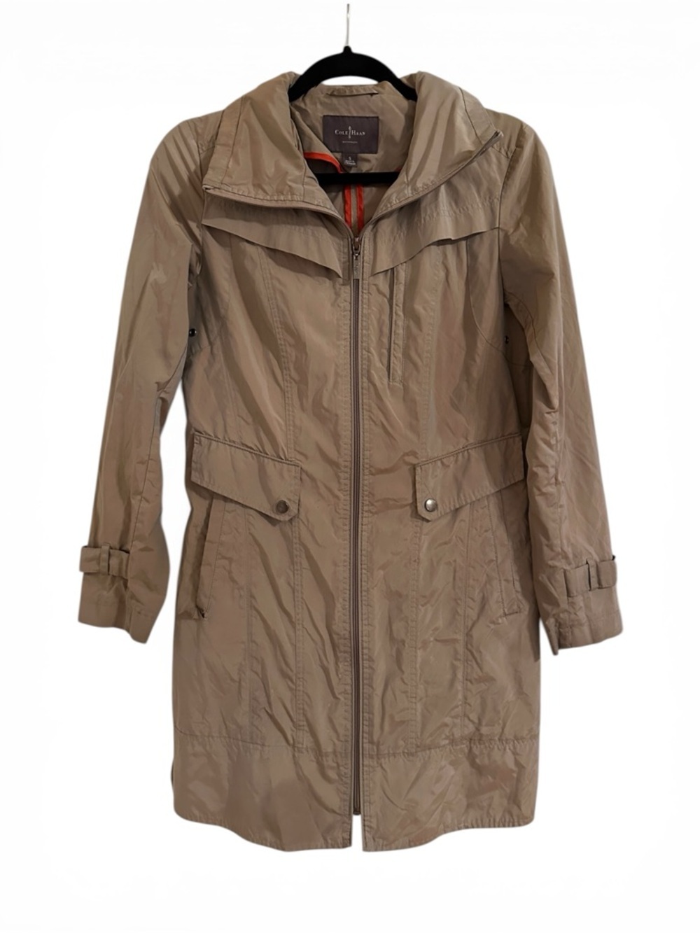 Cole Haan Signature Women's Khaki Tan Lightweight Zip-Up Trench Coat Jacket S